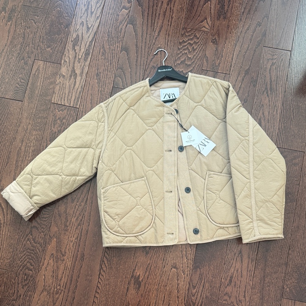Zara Quilted Puffer Jacket in Beige